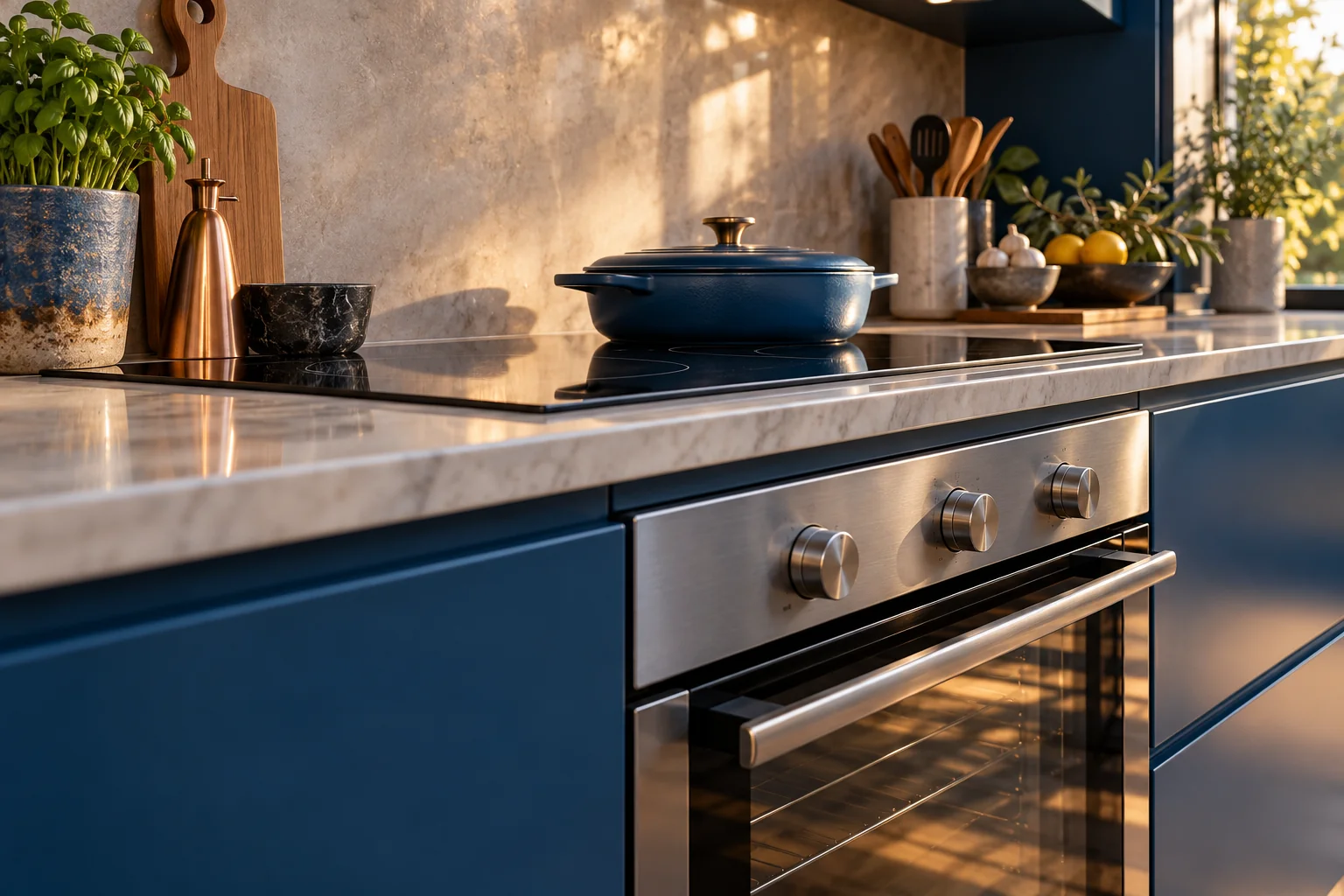 Forno e piano a induzione in una cucina luminosa